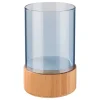 Glazen windlicht met houten voet<LIVARNO home