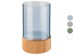 Glazen windlicht met houten voet<LIVARNO home