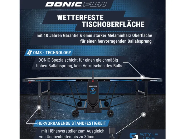 Tafeltennistafel STYLE 1000 Outdoor<DONIC Hot